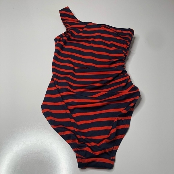 NEW Michael Micheal Kors Maillot Red Navy Striped One Shoulder Nautical Swimsuit - Picture 5 of 15